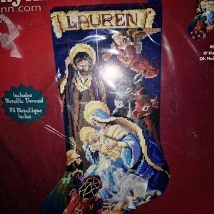 Preowned Janlynn O HOLY NIGHT 18" Stocking Needlepoint Kit Nativity Open Bag